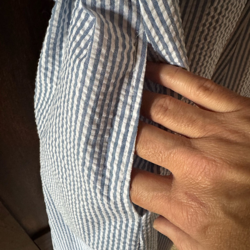 Anne Klein Blue Striped Seersucker Sleeveless Midi Shirt Dress - Picture 7 of 10